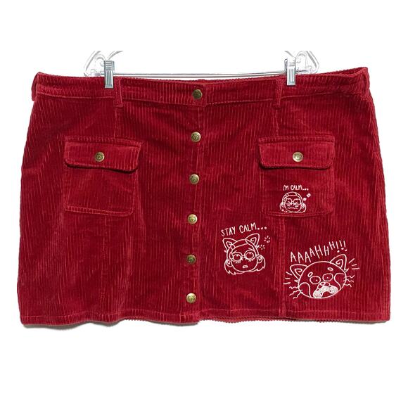 Disney Pixar Turning Red Corduroy Button Front Skirt Womens Plus 1X Panda Mei - Picture 1 of 7